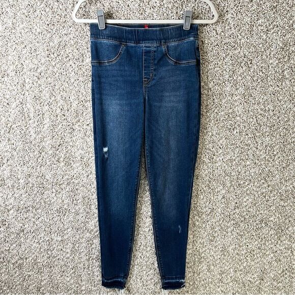 Spanx Jeans Women’s Small Distressed Pull On Skinny Denim Jeggings with Raw Hem - Picture 2 of 9